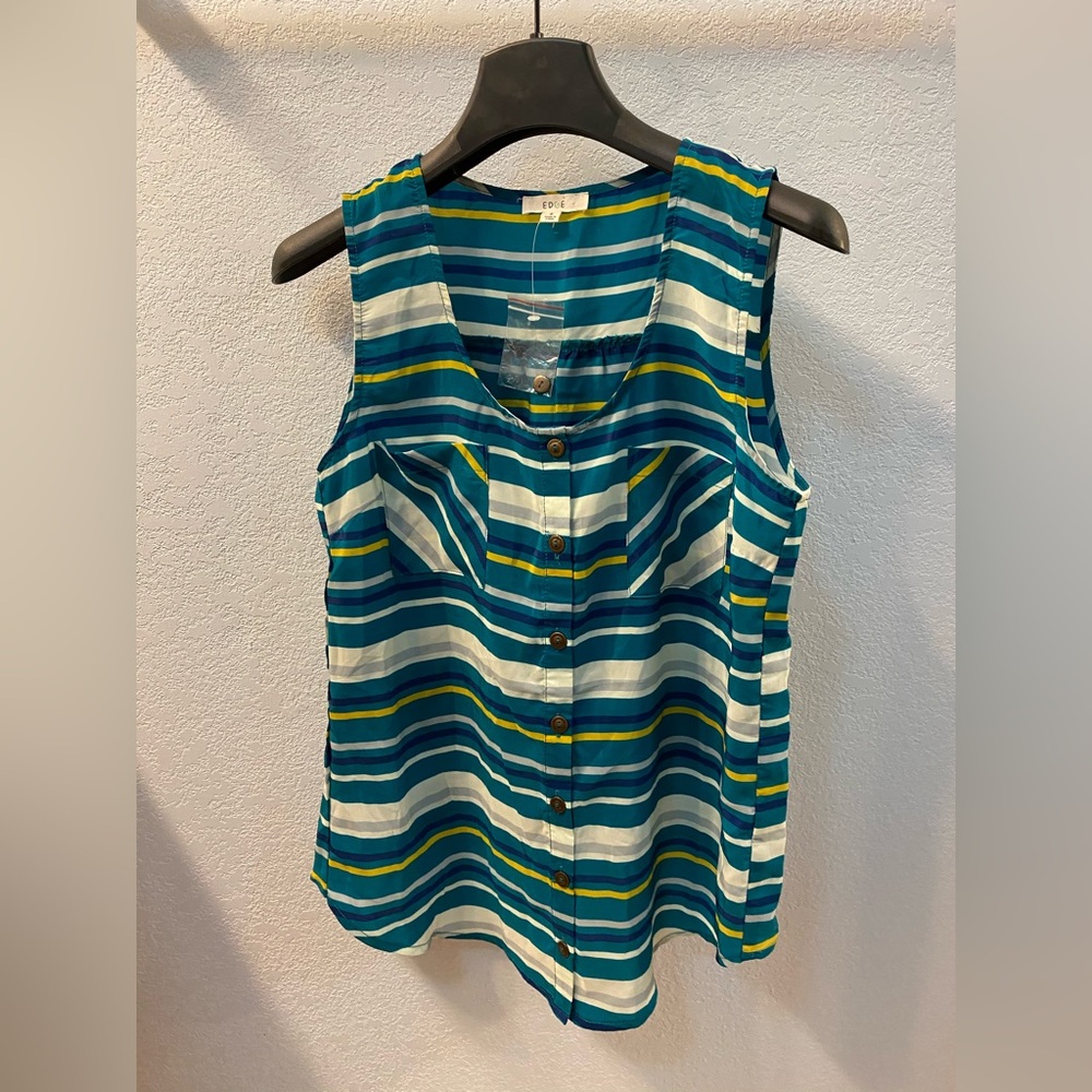 Edge Teal and White Striped Sleeveless Blouse